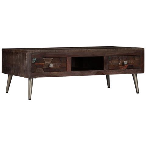 Tavolino Da Salotto In Legno Massello Di Recupero 100x60x35 Cm - Foto 2