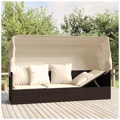 Lettino Prendisole Esterno Tetto e Cuscini Marrone Polyrattan - Foto 2