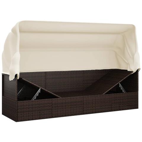 Lettino Prendisole Esterno Tetto e Cuscini Marrone Polyrattan - Foto 9