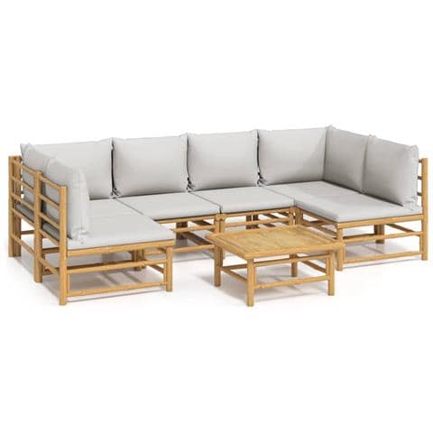 Set Salotto da Giardino 7pz con Cuscini Grigio Chiaro Bambù - Foto 1