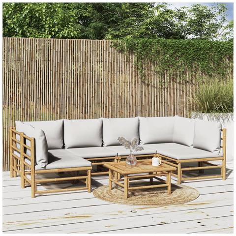 Set Salotto da Giardino 7pz con Cuscini Grigio Chiaro Bambù - Foto 2