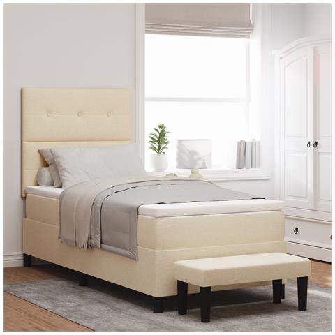 Letto Box Spring con Materasso e Panchina Crema 100x200 cm Tessuto - Foto 2