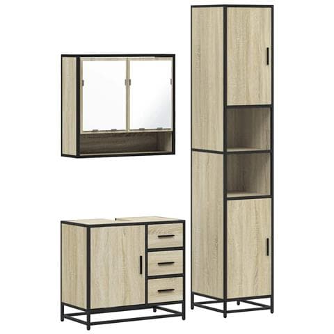 Set Mobili da Bagno 3 pz Rovere Sonoma in Legno Multistrato - Foto 1