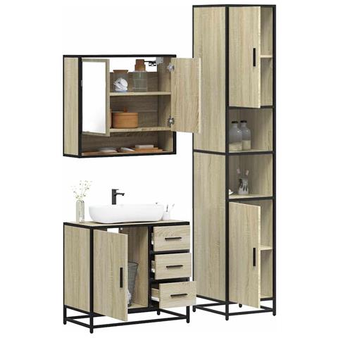 Set Mobili da Bagno 3 pz Rovere Sonoma in Legno Multistrato - Foto 2