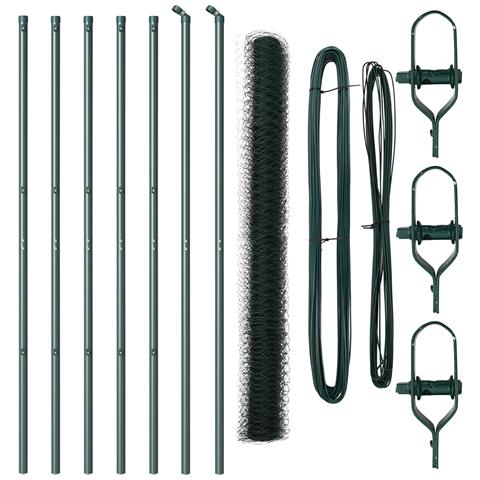 Recinzione esagonale  Verde 1,6x10 m Acciaio, Pali per recinzione  7 pz Verde Ø32 mm 210 cm Acciaio Zincato - Foto 1