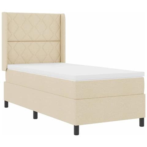 Letto a molle con materasso Crema 100 x 200 cm Tessuto - Foto 1