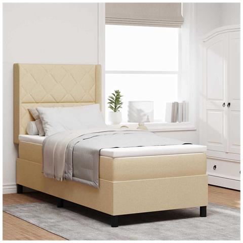 Letto a molle con materasso Crema 100 x 200 cm Tessuto - Foto 2