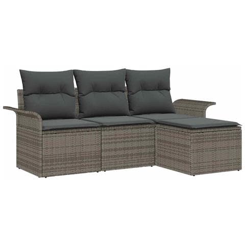 Set Divano da Giardino con cuscino 4 pcs Grigio Poly Rattan - Foto 1