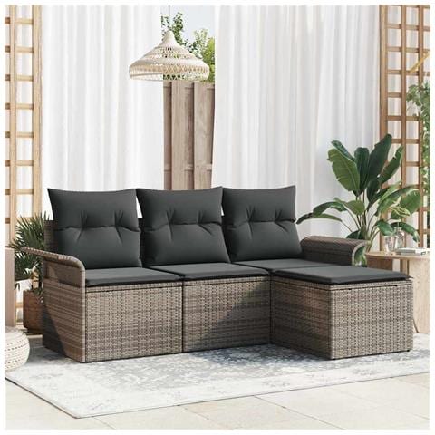 Set Divano da Giardino con cuscino 4 pcs Grigio Poly Rattan - Foto 2