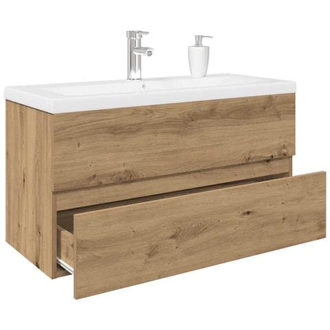 Mobile Bagno con Lavabo Integrato&Rubinetto Rovere Artigianale - Foto 2