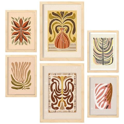 Set Di 6 Stampe Stampe Di Steli Nella Collezione Stampe In Stile Etnico Stampe Decorative Per La Parete Della Casa A3 & A4 Telaio In Legno Chiaro - Foto 1