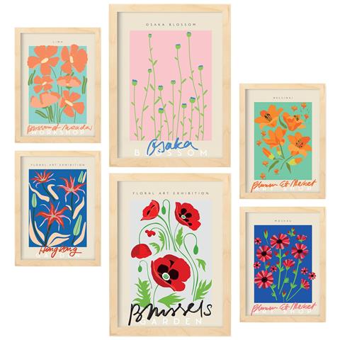 Set Di 6 Stampe Collezione Di Poster Di Fiori Primaverili Con Collage Estetico Per La Decorazione D'interni A3 & A4 Telaio In Legno Chiaro - Foto 1