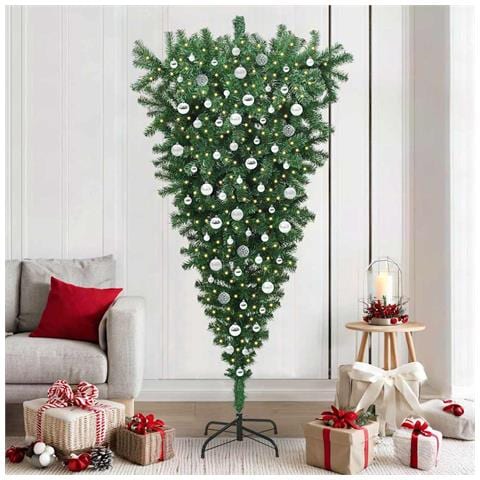 Albero di Natale artificiale pre-illuminato capovolto con set di palline - Foto 2