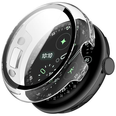 Custodia Protettiva Compatibile Con Google Pixel Watch 4 45mm - Copertura Completa In Pc + Vetro Temperato Transparent - Foto 6