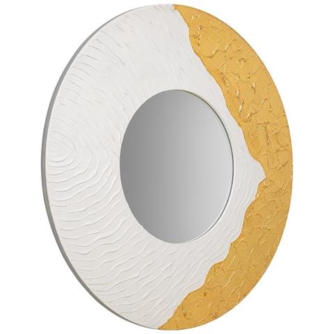 Specchio Rotondo In Legno Con Rilievo Bianco D80x2h - Foto 1