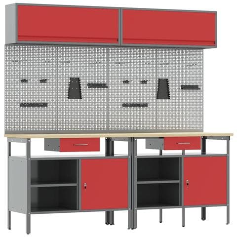 Set banco da lavoro con cassetto 8 pcs Rosso e Grigio - Foto 1