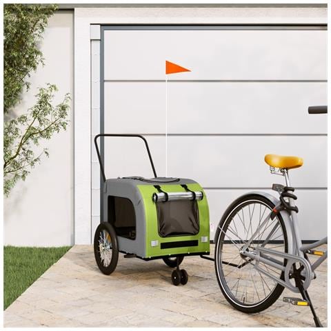 Rimorchio da Bici per Animali Verde e Grigio Oxford e Ferro - Foto 2
