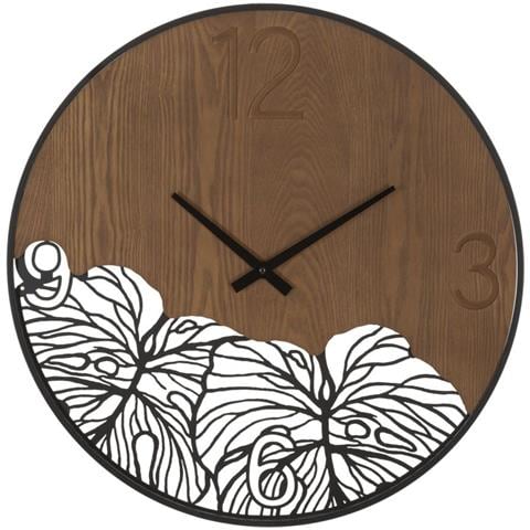Orologio Da Parete Wood Leaf In Legno E Ferro Con Decoro Foglia - Foto 1
