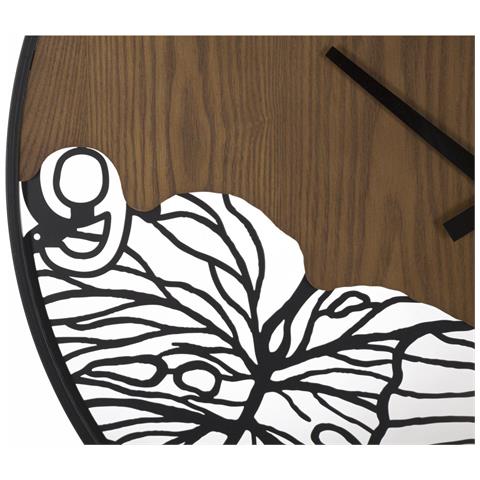 Orologio Da Parete Wood Leaf In Legno E Ferro Con Decoro Foglia - Foto 2