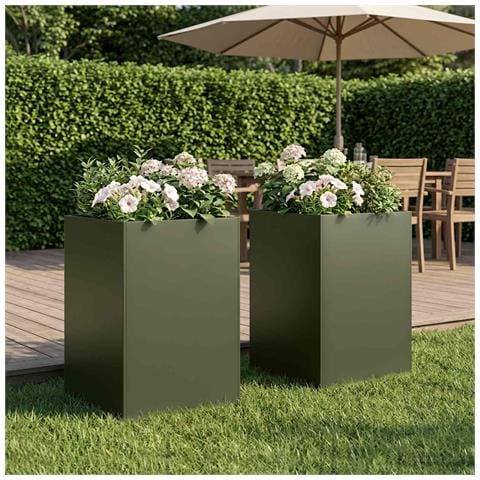 Vaso da giardino 2 pz Verde Oliva 40 x 40 x 75 cm - Foto 2