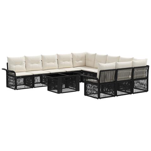 Set Divano da Giardino 12 pz Nero e Bianco Crema polyrattan - Foto 1