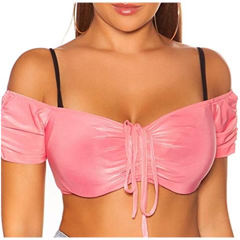 Off Shoulder Crop Top Sexy Senza Pancia Con Nastrino Salmone Taglia Unica - Foto 1