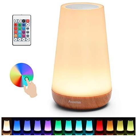 Comodino Lampada Luce Di Notte Di Tocco Led Usb Ricaricabile Telecomando Dimmable Muti-colori Lampada Portatile Per Camera Soggiorno Camping Kids Baby Base In Legno - Foto 1