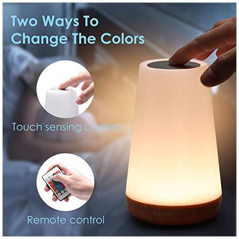 Comodino Lampada Luce Di Notte Di Tocco Led Usb Ricaricabile Telecomando Dimmable Muti-colori Lampada Portatile Per Camera Soggiorno Camping Kids Baby Base In Legno - Foto 4