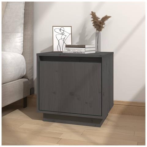 Comodino Grigio 40x30x40 Cm In Legno Massello Di Pino - Foto 2