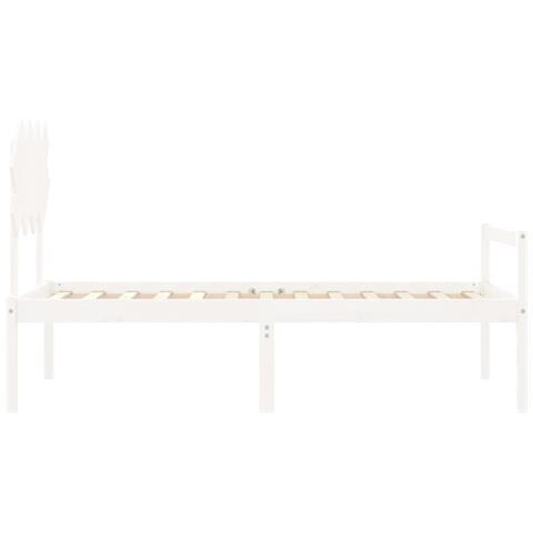 Letto per Anziani con Testiera Bianco Single in Legno Massello - Foto 2