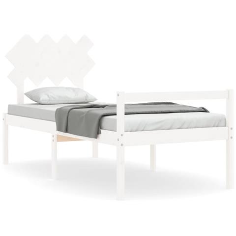 Letto per Anziani con Testiera Bianco Single in Legno Massello - Foto 1