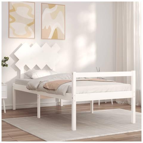Letto per Anziani con Testiera Bianco Single in Legno Massello - Foto 9