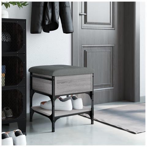 Panca Porta Scarpe Grigio Sonoma 42x42x45 Cm Legno Multistrato - Foto 3