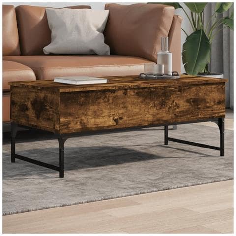 Tavolino Salotto Rovere Fumo 100x50x40cm Multistrato E Metallo - Foto 1