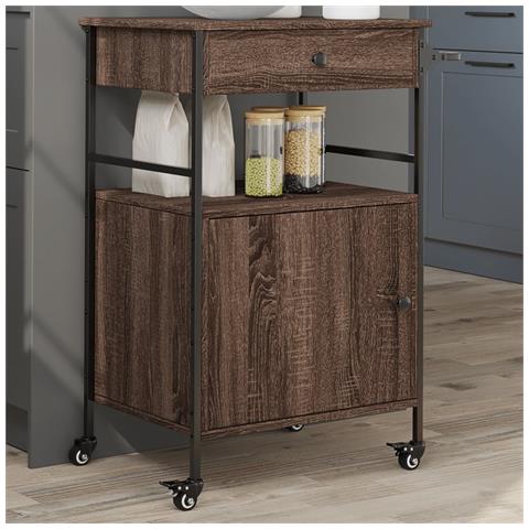 Carrello Cucina Rovere Marrone 56x43x89,5 Cm Legno Multistrato - Foto 1