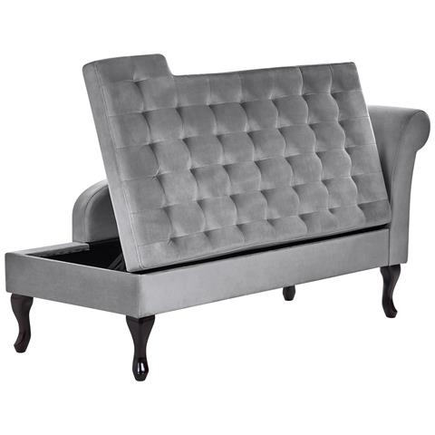 Chaise Longue Versione Destra Pessac Velluto Grigio Chiaro Con Contenitore - Foto 2