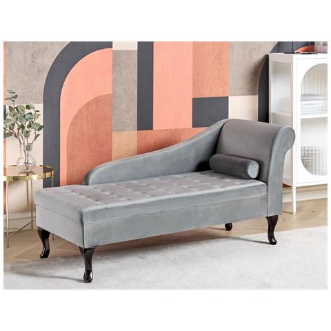 Chaise Longue Versione Destra Pessac Velluto Grigio Chiaro Con Contenitore - Foto 1