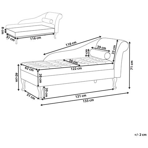 Chaise Longue Versione Destra Pessac Velluto Grigio Chiaro Con Contenitore - Foto 7