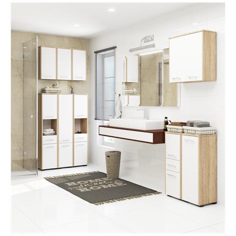 Mobile da Bagno FIN, 1 anta, 30x30x82 cm, Colore Sonoma Quercia e Bianco - Foto 4