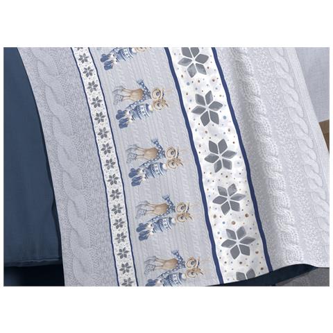 Completo Lenzuola Linea Pensieri Delicati 100% Cotone Disegno Renna Piazza E Mezza Blu - Foto 2