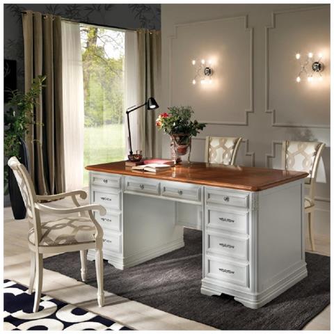 MOBILI 2G Scrivania Classica 10 Cassetti In Legno Bianco /Noce