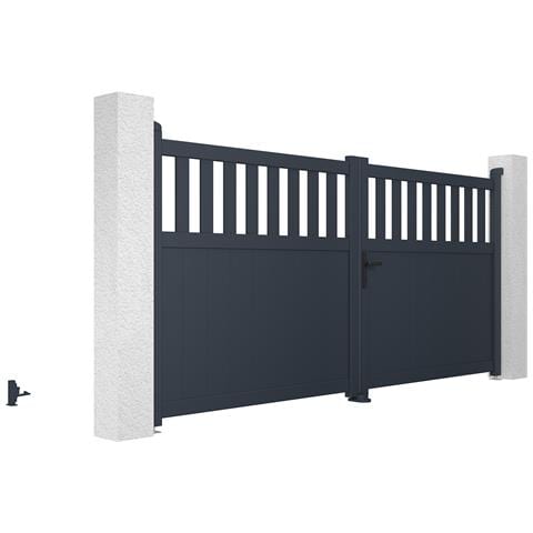 Cancello Battente 3m Santis Alt. 140cm Grigio Alluminio + 2 Montanti 20x20cm Alt. 166cm - Foto 2