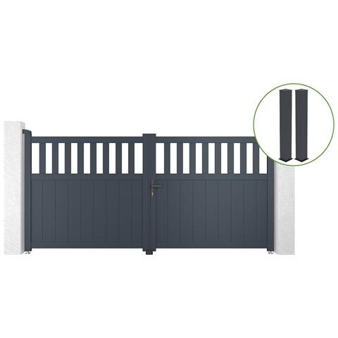 Cancello Battente 3m Santis Alt. 140cm Grigio Alluminio + 2 Montanti 20x20cm Alt. 166cm - Foto 1