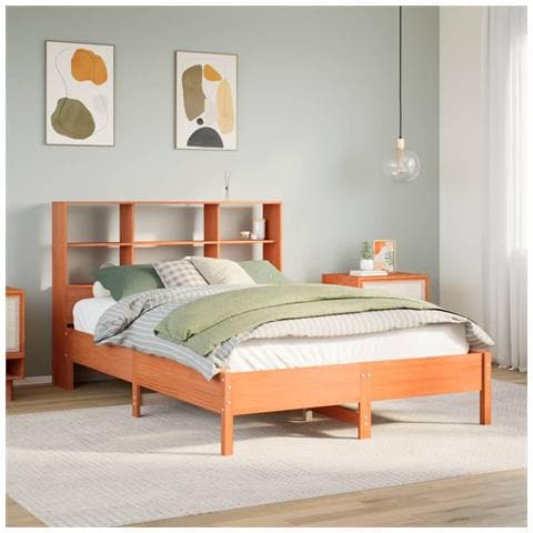 Letto Libreria Senza Materasso Marrone Cera 120x190 Cm In Pino - Foto 1