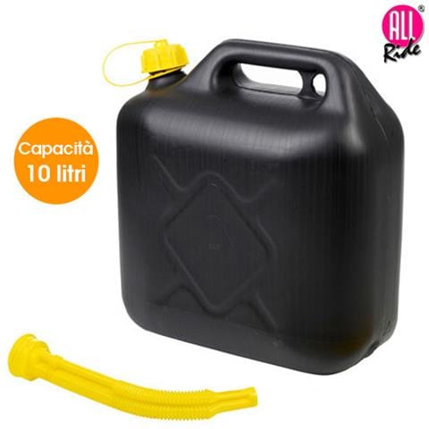 Tanica 10 litri con Tubo Flessibile per Benzina Acqua Carburante Nero All Ride - Foto 1