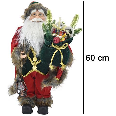 Statuina Babbo Natale Addobbo Statuetta 60cm Vestiti In Tessuto E Sacco Natalizio - Foto 2