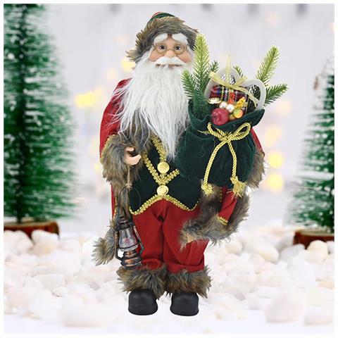 Statuina Babbo Natale Addobbo Statuetta 60cm Vestiti In Tessuto E Sacco Natalizio - Foto 1
