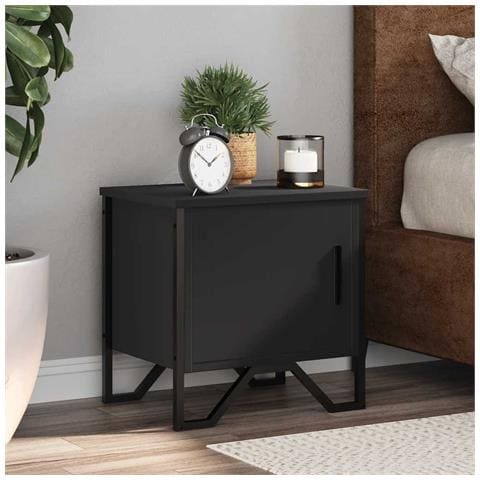 Comodino Nero 40x30x40 Cm In Legno Multistrato - Foto 1