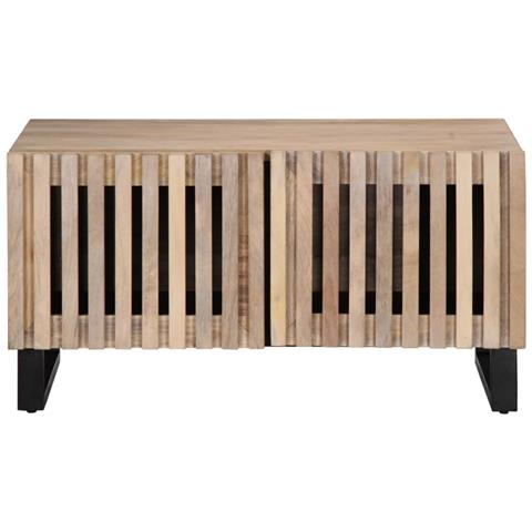 Tavolino Da Salotto Bianco 80x51x40 Cm Legno Massello Di Mango - Foto 2