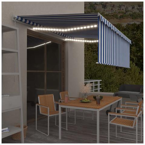 Tenda Sole Retrattile Manuale Con Led 4x3m Blu E Bianco - Foto 7